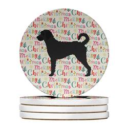 4 x 4 in. Unisex Labradoodle Merry Christmas Large Sandstone Coasters, Multi Color - Pack of 4