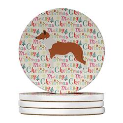4 x 4 in. Unisex Smooth Collie Merry Christmas Large Sandstone Coasters, Multi Color - Pack of 4
