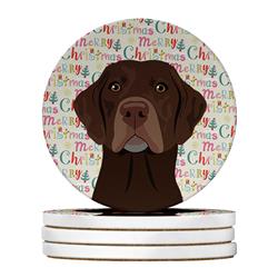WDK2191RCS4 4 x 4 in. Unisex Labrador Retriever Chocolate No.2 Christmas Large Sandstone Coasters - Pack of 4
