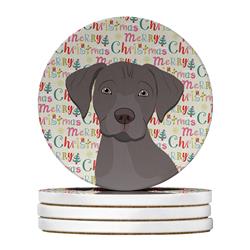 WDK2192RCS4 4 x 4 in. Unisex Labrador Retriever Gray Puppy Christmas Large Sandstone Coasters - Pack of 4