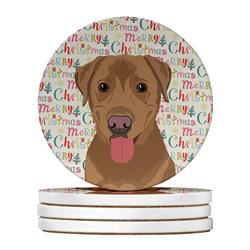 WDK2194RCS4 4 x 4 in. Unisex Labrador Retriever Red Christmas Large Sandstone Coasters - Pack of 4