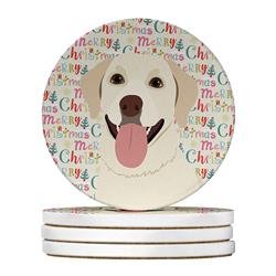 WDK2195RCS4 4 x 4 in. Unisex Labrador Retriever Yellow No.1 Christmas Large Sandstone Coasters - Pack of 4