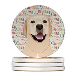 WDK2196RCS4 4 x 4 in. Unisex Labrador Retriever Yellow No.2 Christmas Large Sandstone Coasters - Pack of 4