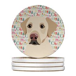 WDK2197RCS4 4 x 4 in. Unisex Labrador Retriever Yellow No.3 Christmas Large Sandstone Coasters - Pack of 4