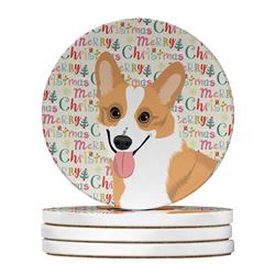 WDK2198RCS4 4 x 4 in. Unisex Pembroke Corgi Red & White Christmas Large Sandstone Coasters - Pack of 4
