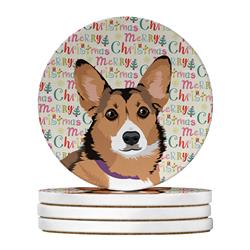 WDK2199RCS4 4 x 4 in. Unisex Pembroke Welsh Corgi Sable & White Christmas Large Sandstone Coasters - Pack of 4