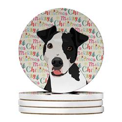 WDK2204RCS4 4 x 4 in. Unisex Pit Bull Black No.2 Christmas Large Sandstone Coasters - Pack of 4