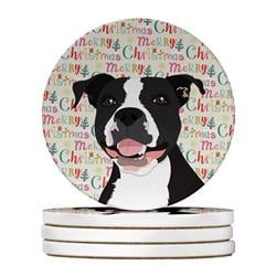 WDK2205RCS4 4 x 4 in. Unisex Pit Bull Black No.3 Christmas Large Sandstone Coasters - Pack of 4