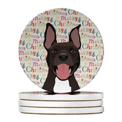 WDK2206RCS4 4 x 4 in. Unisex Pit Bull Black No.4 Christmas Large Sandstone Coasters - Pack of 4
