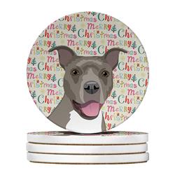 WDK2207RCS4 4 x 4 in. Unisex Pit Bull Blue No.1 Christmas Large Sandstone Coasters - Pack of 4