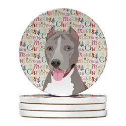 WDK2210RCS4 4 x 4 in. Unisex Pit Bull Blue No.5 Christmas Large Sandstone Coasters - Pack of 4