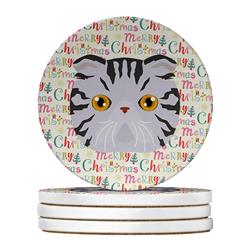 4 x 4 in. Unisex Foldex Exotic Fold Cat Christmas Large Sandstone Coasters - Pack of 4