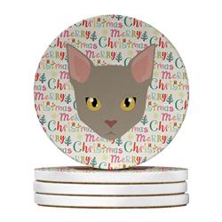 WDK2347RCS4 4 x 4 in. Unisex Malayan Cat Christmas Large Sandstone Coasters - Pack of 4