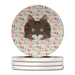 4 x 4 in. Unisex Norwegian Forest Cat Christmas Large Sandstone Coasters - Pack of 4