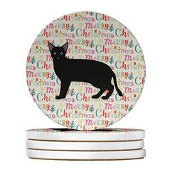 WDK2620RCS4 4 x 4 in. Unisex Russian White Black No.1 Cat Christmas Large Sandstone Coasters - Pack of 4