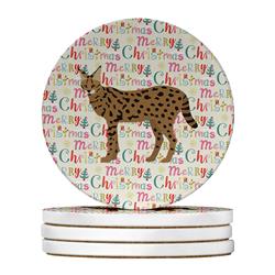 WDK2626RCS4 4 x 4 in. Unisex Savannah No.3 Cat Christmas Large Sandstone Coasters - Pack of 4