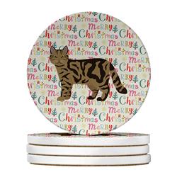 WDK2629RCS4 4 x 4 in. Unisex Scottish Straight No.2 Cat Christmas Large Sandstone Coasters - Pack of 4