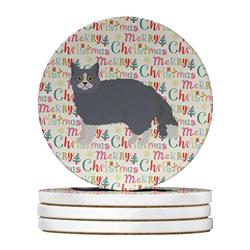 WDK2630RCS4 4 x 4 in. Unisex Selkirk Rex No.1 Cat Christmas Large Sandstone Coasters - Pack of 4