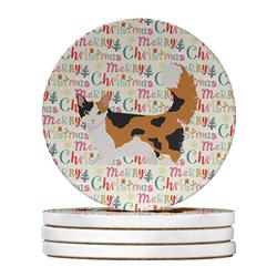 WDK2640RCS4 4 x 4 in. Unisex Skookum Cat Christmas Large Sandstone Coasters - Pack of 4