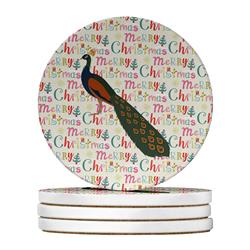 WDK2770RCS4 4 x 4 in. Unisex Indian Peacock Peafowl Christmas Large Sandstone Coasters - Pack of 4