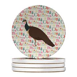 WDK2772RCS4 4 x 4 in. Unisex Indian Peahen Peafowl Christmas Large Sandstone Coasters - Pack of 4