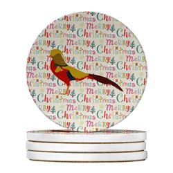 WDK2773RCS4 4 x 4 in. Unisex Golden or Chinese Pheasant Christmas Large Sandstone Coasters - Pack of 4