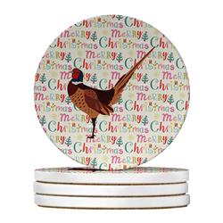 4 x 4 in. Unisex Ring-necked Common Pheasant Christmas Large Sandstone Coasters - Pack of 4