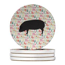 4 x 4 in. Unisex Devon Large Black Pig Christmas Large Sandstone Coasters - Pack of 4