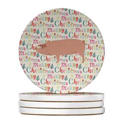 WDK2777RCS4 4 x 4 in. Unisex American Landrace Pig Christmas Large Sandstone Coasters - Pack of 4