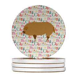 WDK2779RCS4 4 x 4 in. Unisex Hungarian Mangalica Pig Christmas Large Sandstone Coasters - Pack of 4