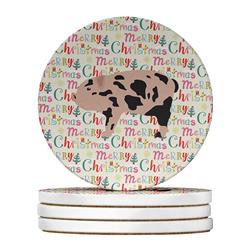 WDK2780RCS4 4 x 4 in. Unisex Mini Miniature Pig Christmas Large Sandstone Coasters - Pack of 4