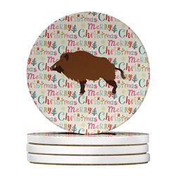 WDK2781RCS4 4 x 4 in. Unisex Wild Boar Pig Christmas Large Sandstone Coasters - Pack of 4