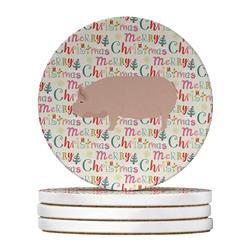 WDK2782RCS4 4 x 4 in. Unisex Welsh Pig Christmas Large Sandstone Coasters - Pack of 4