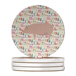 WDK2783RCS4 4 x 4 in. Unisex English Large White Pig Christmas Large Sandstone Coasters - Pack of 4
