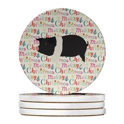 WDK2784RCS4 4 x 4 in. Unisex Hampshire Pig Christmas Large Sandstone Coasters - Pack of 4