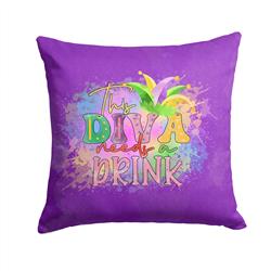 14 x 14 in. Unisex This Diva Needs a Drink Mardi Gras Fabric Decorative Pillow