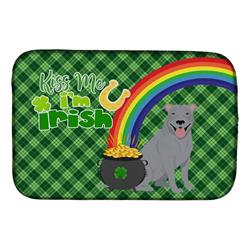21 x 14 in. Blue Pit Bull Terrier Saint Patricks Day Dish Drying Mat