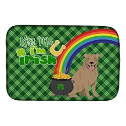 21 x 14 in. Fawn Pit Bull Terrier Saint Patricks Day Dish Drying Mat