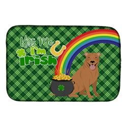 21 x 14 in. Red Pit Bull Terrier Saint Patricks Day Dish Drying Mat