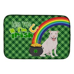 21 x 14 in. White Pit Bull Terrier Saint Patricks Day Dish Drying Mat