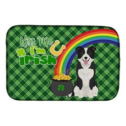 21 x 14 in. Black & White Border Collie Saint Patricks Day Dish Drying Mat