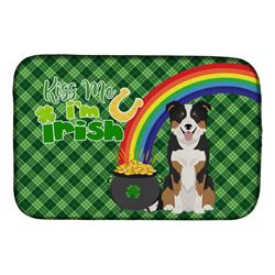 21 x 14 in. Tricolor Border Collie Saint Patricks Day Dish Drying Mat