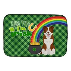 21 x 14 in. Red & White Border Collie Saint Patricks Day Dish Drying Mat