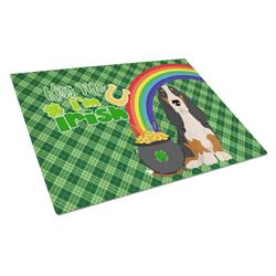 WDK4742LCB 15 x 12 in. Black Tricolor Basset Hound Saint Patricks Day Glass Cutting Board - Large