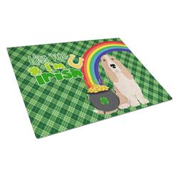 WDK4743LCB 15 x 12 in. Lemon & White Tricolor Basset Hound Saint Patricks Day Glass Cutting Board - Large
