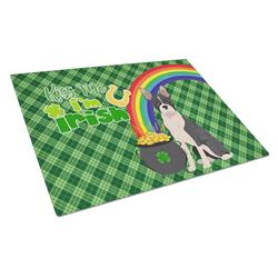 WDK4751LCB 15 x 12 in. Black Boston Terrier Saint Patricks Day Glass Cutting Board - Large