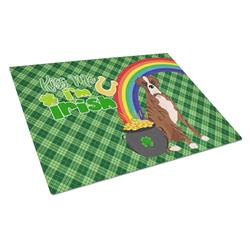 WDK4756LCB 15 x 12 in. Natural Eared Red Brindle Boxer Saint Patricks Day Glass Cutting Board - Large