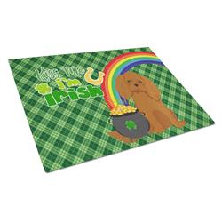 15 x 12 in. Ruby Cavalier Spaniel Saint Patricks Day Glass Cutting Board - Large