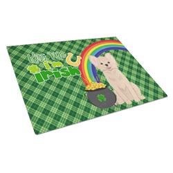WDK4770LCB 15 x 12 in. Longhaired Cream Chihuahua Saint Patricks Day Glass Cutting Board - Large
