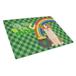 WDK4771LCB 15 x 12 in. Longhaired Red & White Chihuahua Saint Patricks Day Glass Cutting Board - Large